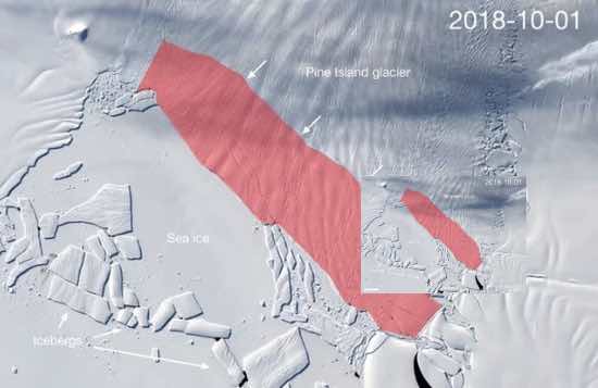 Огромный айсберг готов оторваться от ледника Пайн-Айленд в Антарктиде